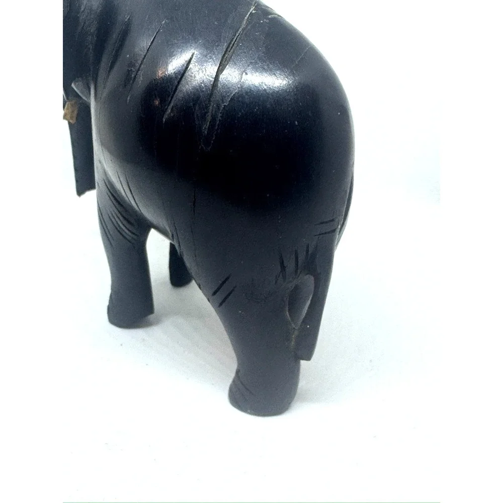 Vintage Ebony Wood Black Elephant Hand Carved Figurine Sculpture